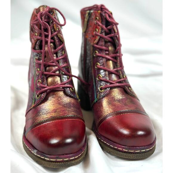 L'Artiste by Spring Step Leather Lace-Up Boots Fallinluv Bordeaux size 36 - Picture 3 of 11